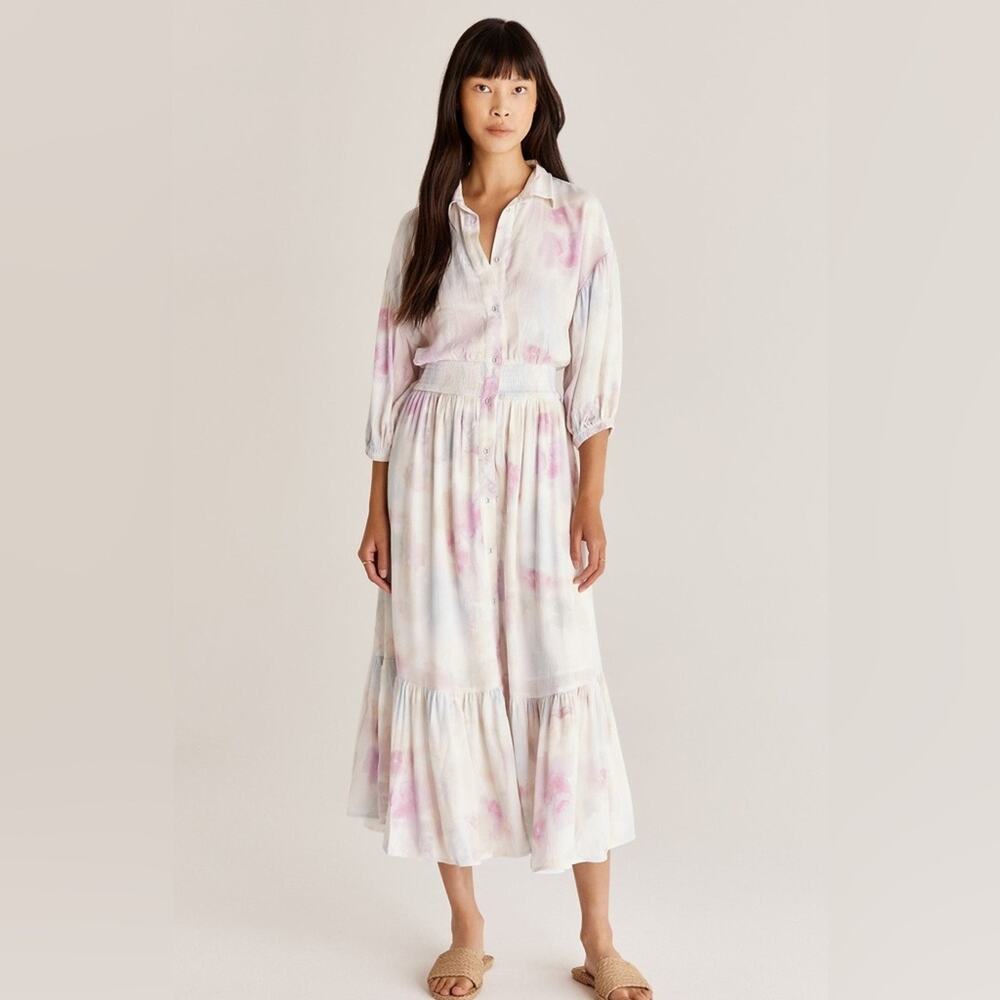 Z Supply Tanya Blurred White Pink Floral Button Front Maxi Dress Size Small